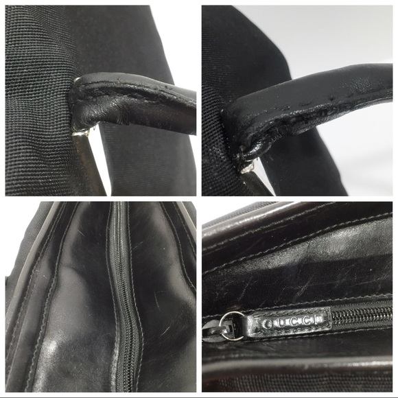 Gucci black nylon and leather large vintage shoulder tote bag - Picture 7 of 12